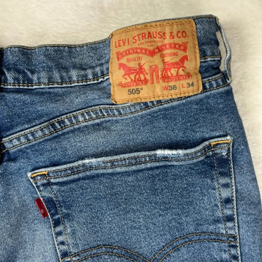 Levi's Jeans Mens 505 Regular Fit 36X34 Blue‎ Straight Leg Stretch Denim